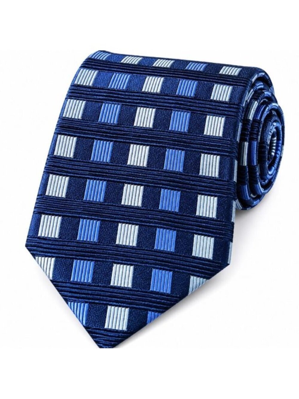 Foggia Mens Blue Geometric Silk Tie Navy Plaid Check Woven Business Necktie